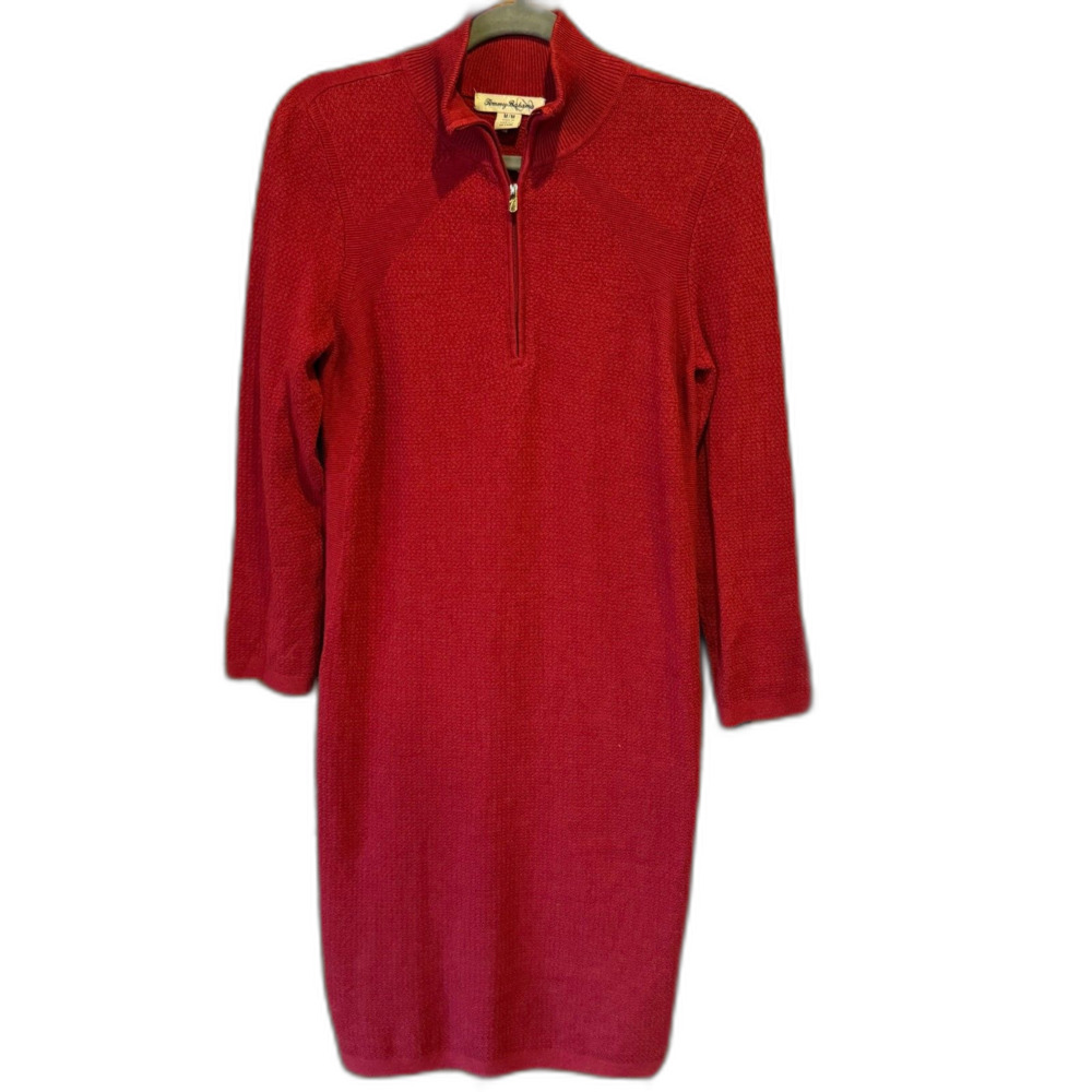 Tommy Bahama Red 3/4 Sleeve Mock Neck Midi Dress